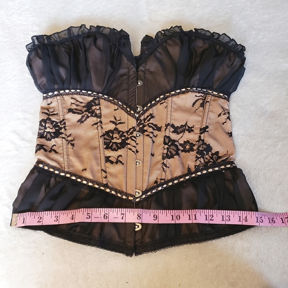 Tan Black Mesh Lace Overbust Corset Bustier Top Y2K vintage nwt - Picture 16 of 17
